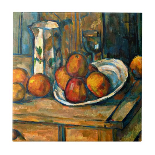 Cezanne - Stillleben mit Milchsaft und Obst Fliese (Vorderseite)