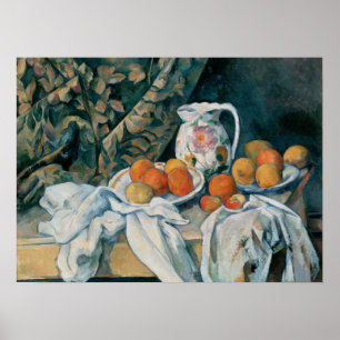 Cézanne - Stillleben mit Vorhang und Blumenkrug Poster