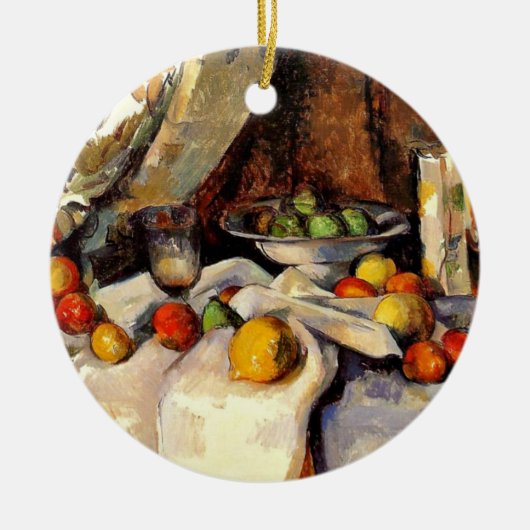 Cezanne - Stillleben, Post, Flasche, Cup und Obst Keramikornament (Vorne)