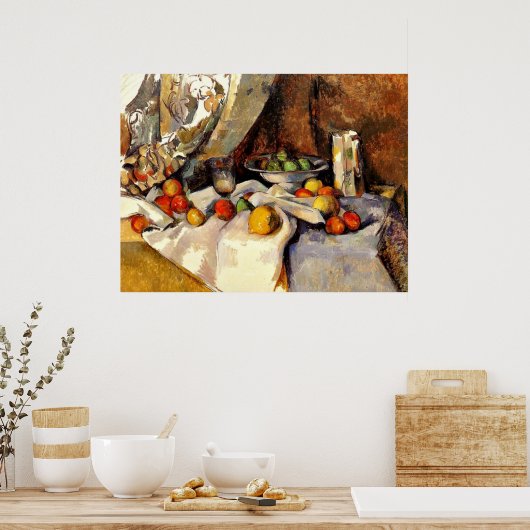 Cezanne - Stillleben Post, Flasche, Cup und Obst Poster (Küche)