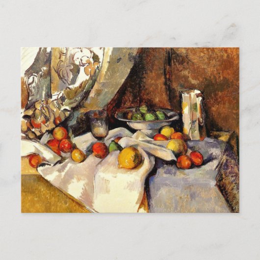 Cezanne - Stillleben Post, Flasche, Cup und Obst Postkarte (Vorderseite)