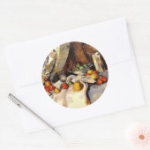 Cezanne - Stillleben Post, Flasche, Cup und Obst Runder Aufkleber (Umschlag)