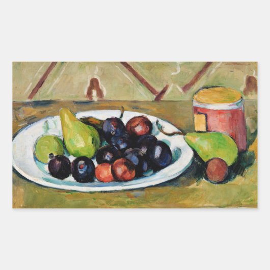 Cezanne - Tafel mit Obst und Gemüse Rechteckiger Aufkleber (Vorderseite)