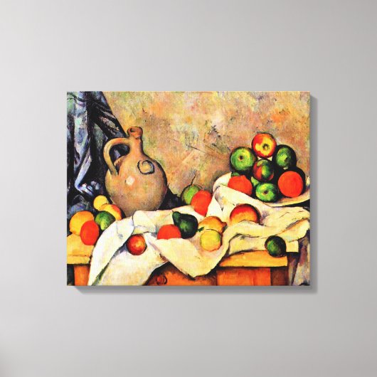 Cezanne - Vorhang, Jug und Obst, Leinwanddruck (Vorderseite)