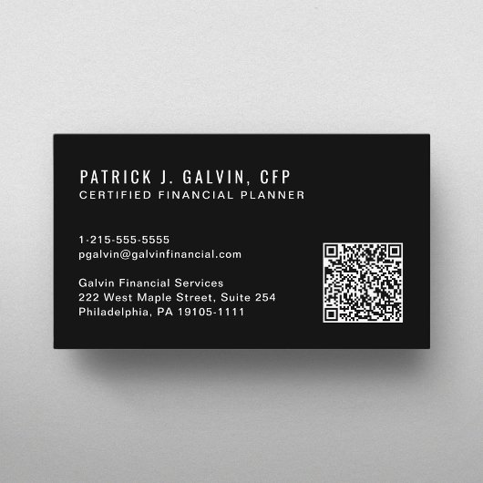 CFP Certified Financial Planner QR-Code Schwarz Visitenkarte
