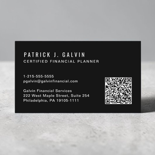 CFP Certified Financial Planner QR Code Schwarz Visitenkarte