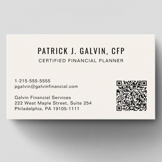 CFP Financial Planner QR-Code Creme Visitenkarte