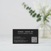 CFP Financial Planner QR Code Schwarz Visitenkarte (Stehend Vorderseite)