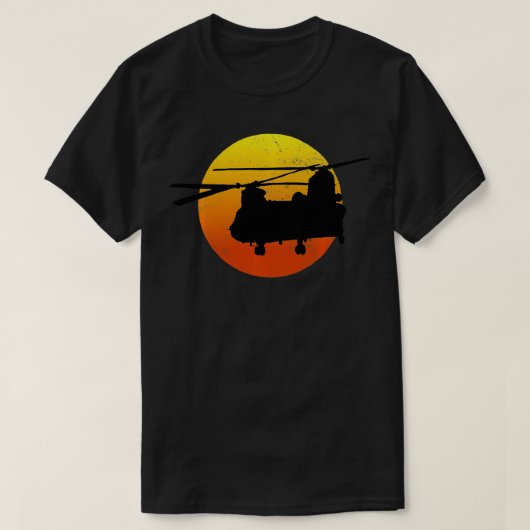 CH47 Chinook Silhouette Sunset Military Helicopter T-Shirt (Design vorne)