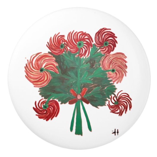 CH Zinnias Red Bouquet Keramikknauf (Vorderseite)