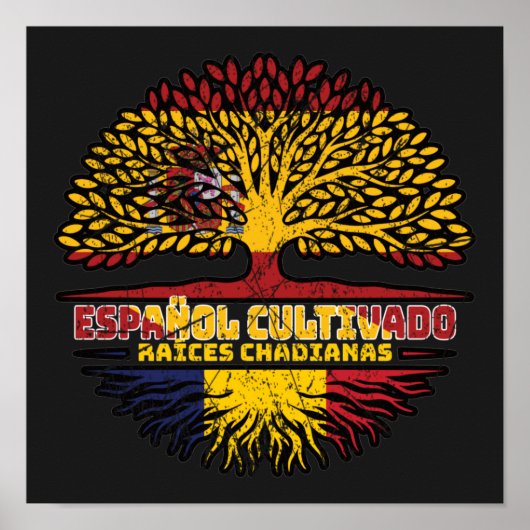 Chad Chadian Spanish Spain Tree Roots Flag Poster (Vorne)