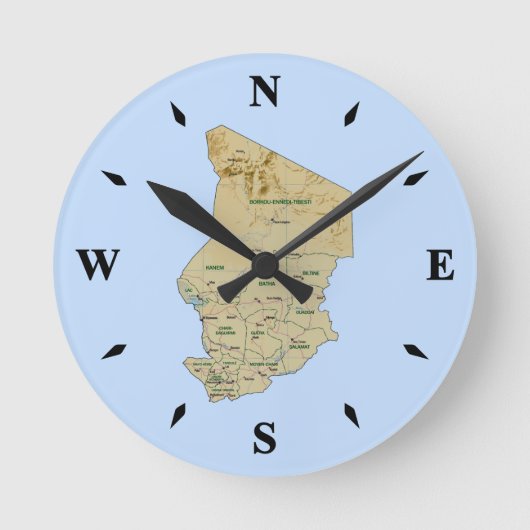 Chad Map Clock Runde Wanduhr (Vorderseite)