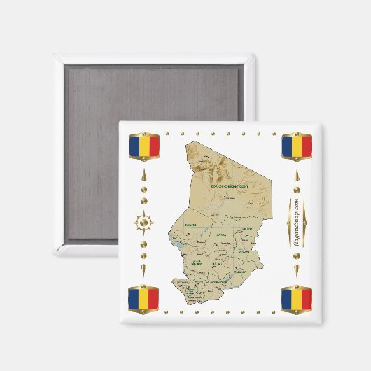 Chad Map + Flags Magnet (Vorderseite/Rückseite)