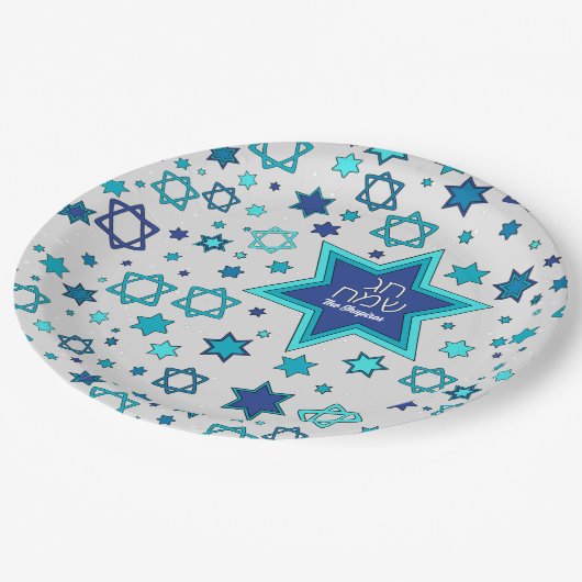 Chag Sameach Star Personalisiert Pappteller (Schrägansicht)