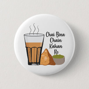 Chai Bina Chain Kahan Hindi Quote Tee Glas Samosa Button