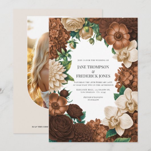 Chai Latte, Burnished Copper und Coffee Quartz Einladung (Vorne/Hinten)