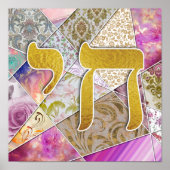 Chai Life in Hebräisch Letters Pink Quilt Effect W Poster (Vorne)
