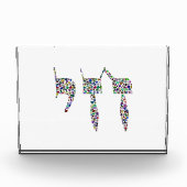 Chai-Symbol aus Edelsteinen in allen Farben Fotoblock (Vorderseite)