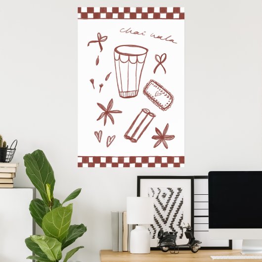 Chai Wala Checkered Illustration Poster (Heimbüro)