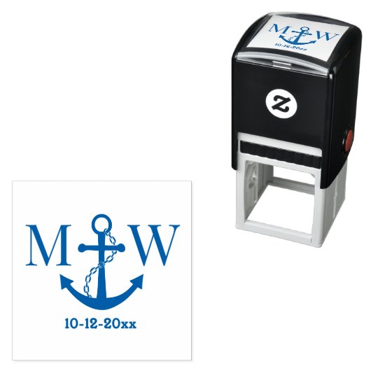Chain Anchor Couple Wedding 2 Init Monogram Date Permastempel (Beispiel)