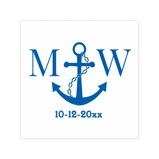 Chain Anchor Couple Wedding 2 Init Monogram Date Permastempel (Design)
