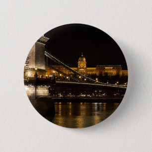 Chain Bridge with Buda Castle Hungary Budapest Button