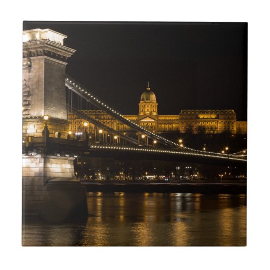 Chain Bridge with Buda Castle Hungary Budapest Fliese (Vorderseite)