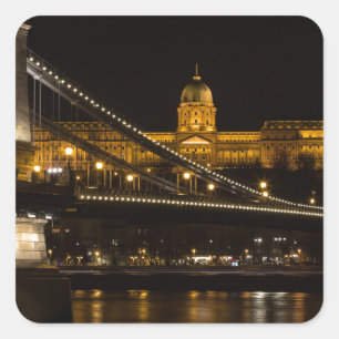 Chain Bridge with Buda Castle Hungary Budapest Quadratischer Aufkleber