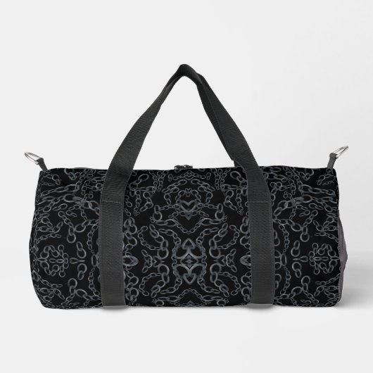 Chained Abstract Mirrored Image Gray On Black Art Duffle Bag (Vorderseite)