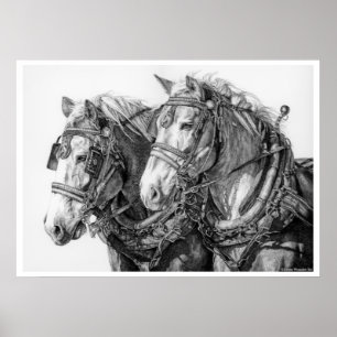 Chained to the World Draft Horses Drawing Poster
