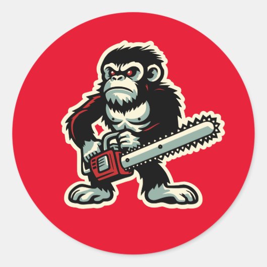 Chainsaw Chimp Runder Aufkleber (Vorderseite)