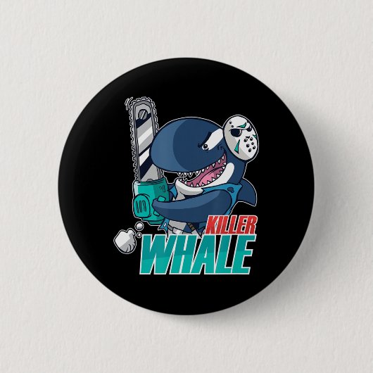 Chainsaw Killer Whale Kostüm Spaß Orca Halloween Button (Vorderseite)