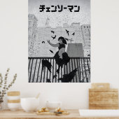 Chainsaw REZE– Dark Anime Cityscape Illustration Poster (Küche)