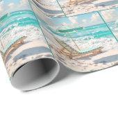Chaise Lounge auf dem Sand des weißen Ozeans Geschenkpapier (Rolleneckpunkt)
