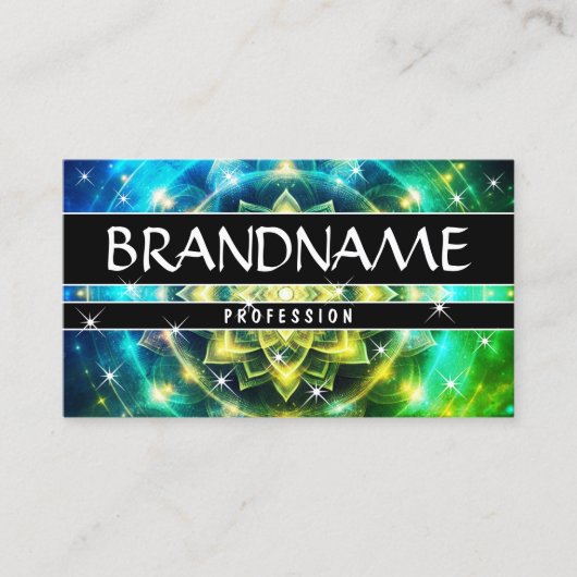Chakra Blume of Life Glitzer Sparkle Sterne Grün Visitenkarte (Vorderseite)
