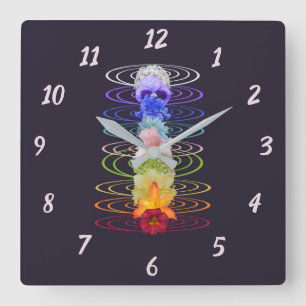 Chakra Energie Zen Yoga Floral Quadratische Wanduhr