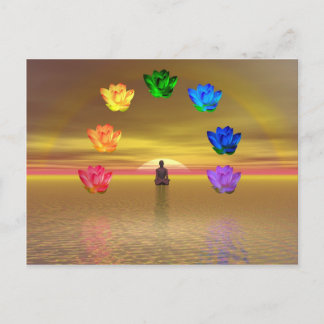 Chakra goldfarbener Hintergrund Kosmos Postkarte