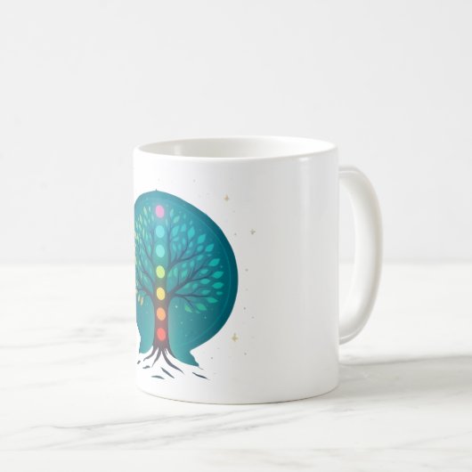 Chakra-Lebensbaum-Tasse | Teal Moon Meditation Spi Kaffeetasse (VorderseiteRechts)