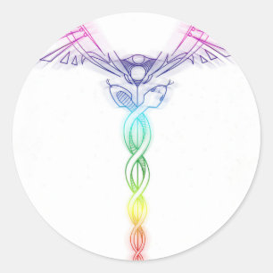 Chakra Rainbow Caduceus Runder Aufkleber
