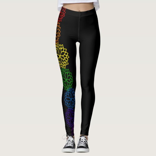 Chakra Regenbogen-Blumen-Leggings, Leggings M (Vorderseite)