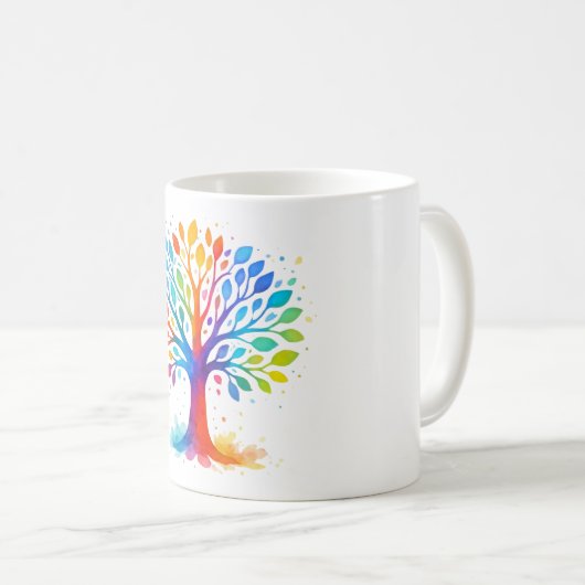 Chakra-Regenbogen-Spektrum-Lebensbaum-Tasse | Lebe Kaffeetasse (VorderseiteRechts)