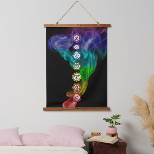 Chakra Regenbogenrauch Kühne Schwarz Wandteppich Mit Holzrahmen (Schlafzimmer)