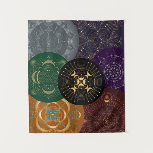 Chakra Shadow Mandala Collage Multi-Colour-Tapestr Wandteppich (Vorderseite)