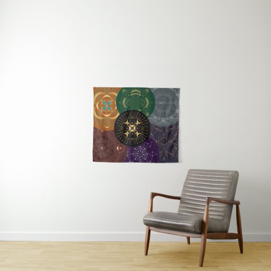 Chakra Shadow Mandala Collage Multi-Colour-Tapestr Wandteppich (Beispiel (Horizontal))