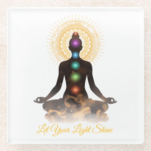 Chakra-Silhouette-Untersetzer – Lass Dein Licht St Glasuntersetzer (Vorderseite)