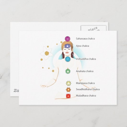 Chakra-Textsymbole setzen Lotus-Yoga Postkarte (Vorne/Hinten)