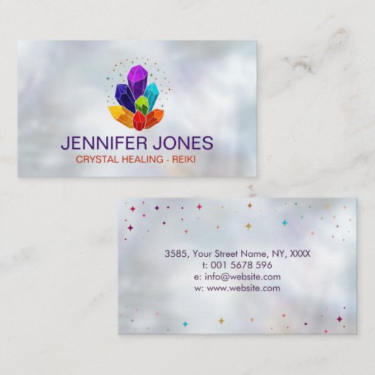 Chakras Crystals Cluster über Perlmutt  Visitenkarte (Vorne/Hinten)