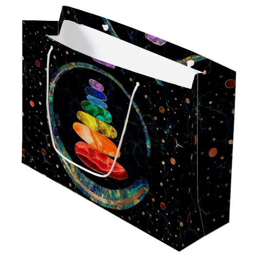 Chakras Zen Stones und Enso Kreis Große Geschenktüte (Vorderseite Schrägansicht)