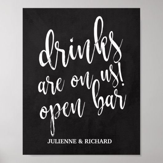 Chalboard Wedding Open Bar 8x10 Sign Poster (Vorne)