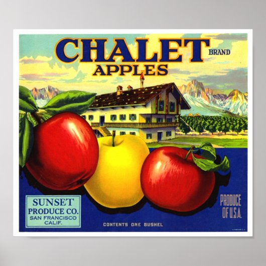 Chalet-Markenäpfel Sunset Produce Co Poster (Vorne)
